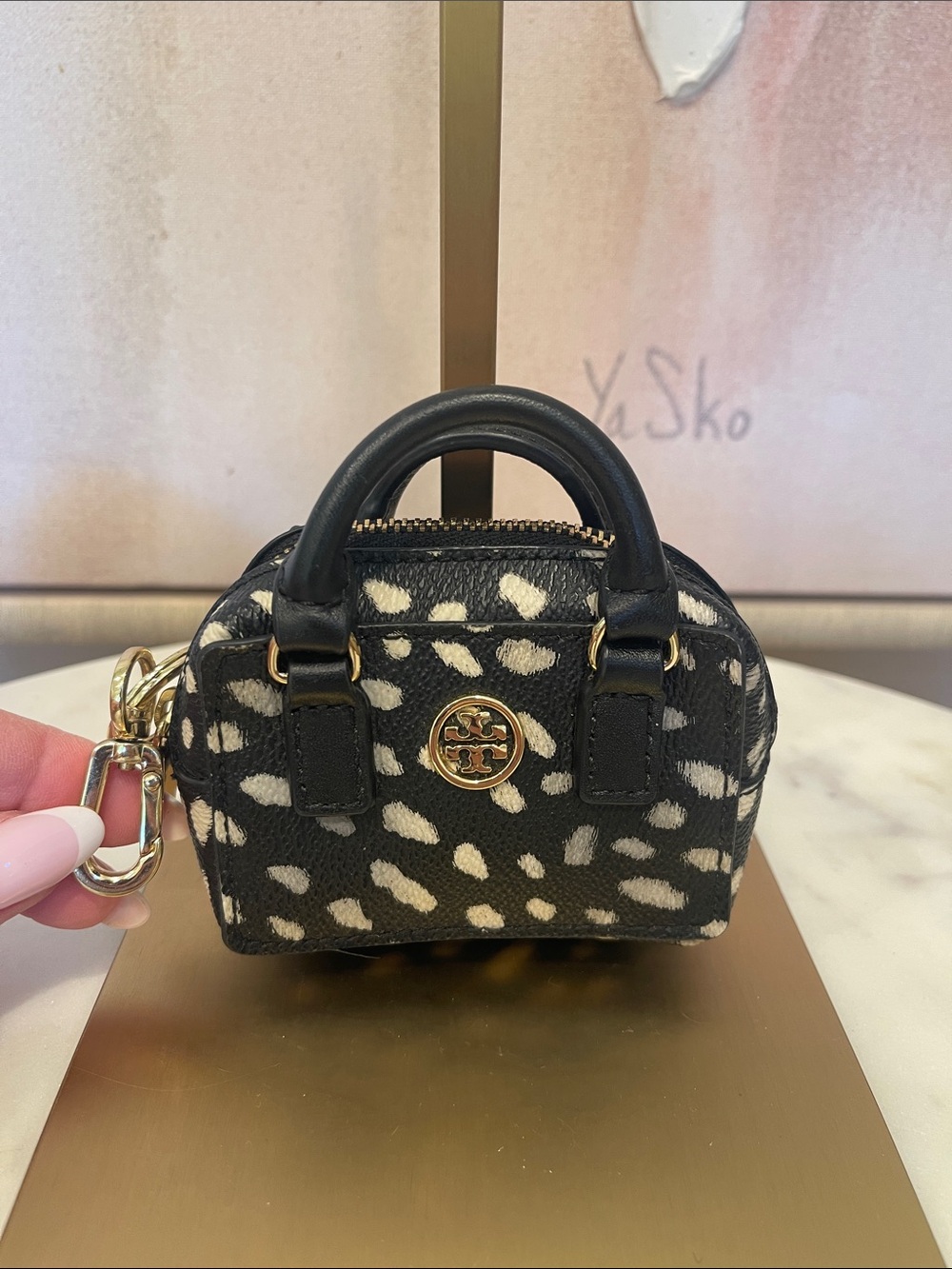 Tory Burch Black and White Mini Satchel Key Charm